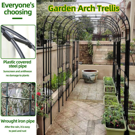 BUKLIYN Garden Arch Trellis - Length: 98.5in, Height: 94.5in Iron Garden Arch Arbor Trellis for Climbing Plants Outdoor - Garden Arch for Lawn, Party, Ceremony Wedding Decoration (Black) BUKLIYN