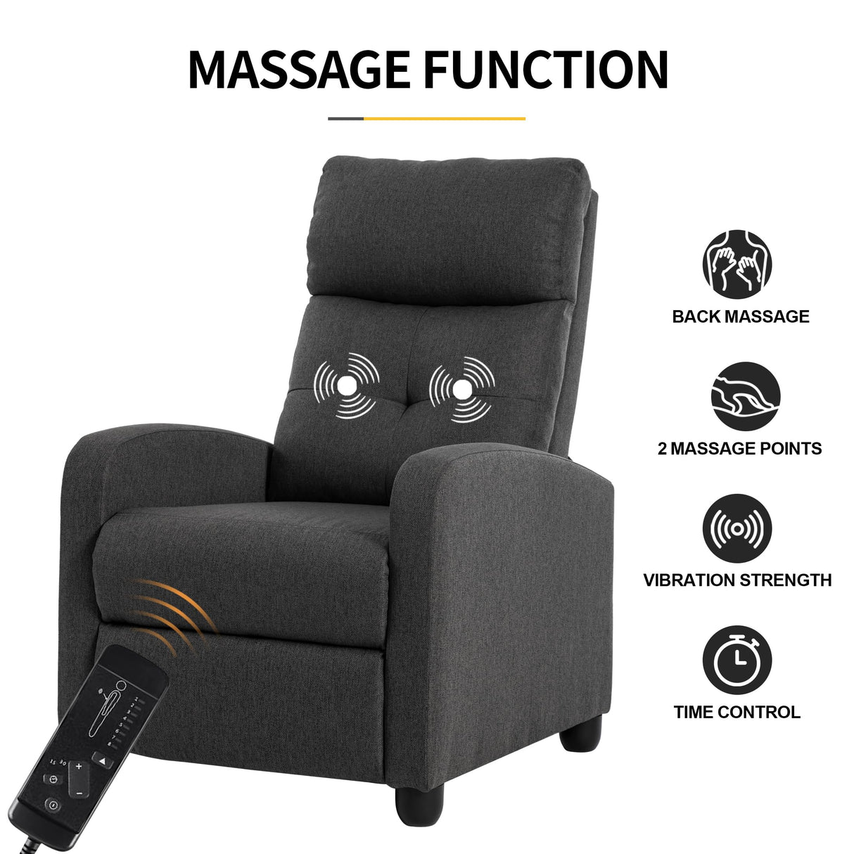 Sftaiyou Power Massage Small Recliner Chair, Fabric Recliners for Adults, Adjustable Home Theater Seating with Lumbar Support, Modern Reclining Sofa Chair for Living Room Bedroom (Black) Sftaiyou