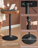 VASAGLE EKHO Collection - Height Adjustable Bar Table, Round High Pub Table with Storage, Synthetic Leather with Stitching, Mid-Century Modern, Kitchen Home Bar, Ash Brown and Caramel Brown VASAGLE