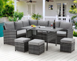 AECOJOY 7 Pieces Patio Furniture with Cover, Wicker Rattan Outdoor Set Clearance with Dining Table&Chair, Grey AECOJOY