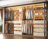 Aheaplus Closet System with 8 Wooden Drawers, Wood Closet Organizer System with Tower, Walk-in Closet Organizer Wardrobe Clothes Rack with 4 Hanging Rods, Garment Rack, Cut to Fit 7-12Ft, White Oak Aheaplus