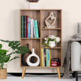 5 Cube Small Bookshelf,3 Tier Mid-Century Modern Bookcase with Legs,Wood Kids Bookshelves Storage Organizer Shelf,Free Standing Narrow Book Shelves,Oak Grey Corner Bookcases for Bedroom,Living Room LEYAOYAO