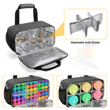 Acrylic Paint Organizer Bag for up to 54 Bottles (2 oz), Art Supply Storage Case with Handle Strap, Extra Pocket for Paint Brushes, etc, Aluminum Foil Liner for Easy Cleaning, Patented Design (Grey) GRAOSO