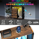 Espelism Dresser for Bedroom with Clothes Rack & Side Pockets 5 Drawer Dresser with Charging Station & LED Lights Black Storage Chest of Drawers for Hallway Closet Sturdy Steel Frame Wood Top (Brown) Espelism