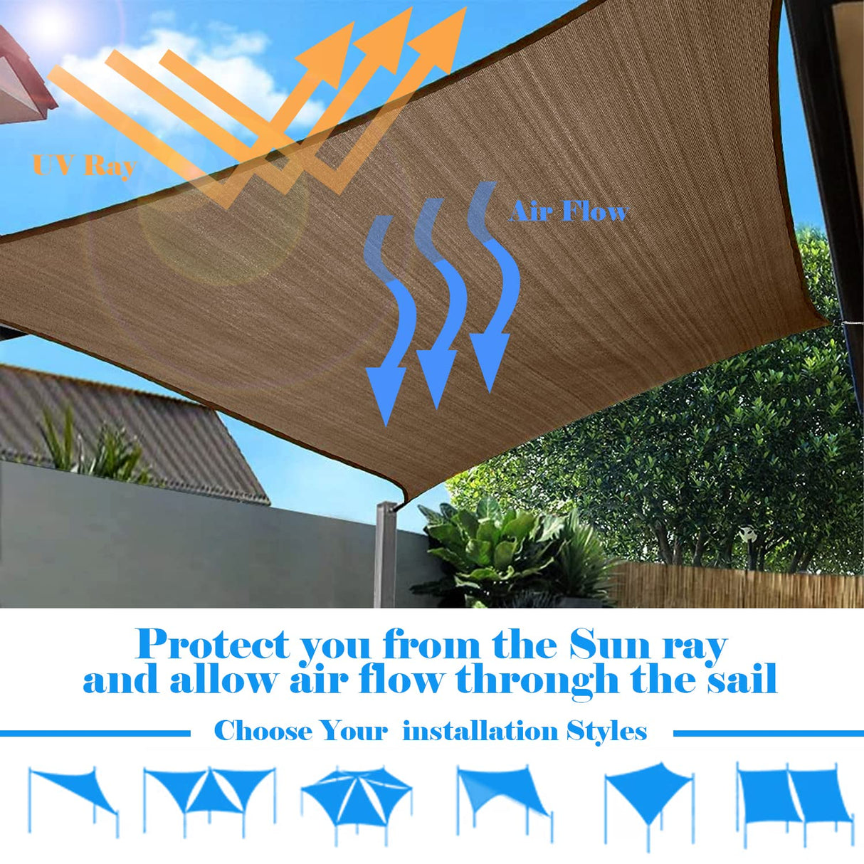 AwnPro Square Shade Sail 18' x 18' Canopy to Block Sunlight for Outdoor Patio Garden Patio Deck Pergola (Brown) AwnPro