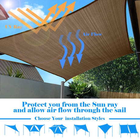 AwnPro Square Shade Sail 18' x 18' Canopy to Block Sunlight for Outdoor Patio Garden Patio Deck Pergola (Brown) AwnPro