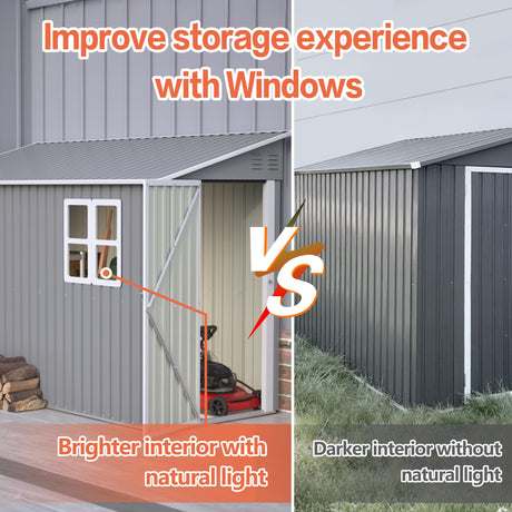 4x10 Ft Outdoor Heavy-Duty Shed, Metal Lean to Shed with Floor Kit and 2 Windows for Tools, Bikes, Patio Equipment, with Left/Right Door Options LZBEITEM