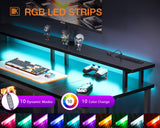 ODK 48 inch Gaming Desk with LED Lights & Power Outlets, Computer Desk with Monitor Stand & Storage Sheves, CPU Stand, Home Office Desk, Black ODK