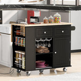 LUMISOL Kitchen Island Cart on Wheels with Power Outlet, Rolling Kitchen Cart with Drop Leaf and Wine Rack, for Kitchen Living Room, Black LUMISOL