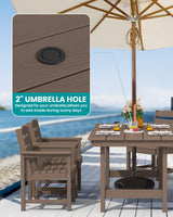 SERWALL 8-Piece Patio Dining Sets with 15FT Double Side Patio Umbrella, Outdoor HDPE Dining Furniture Set with Umbrella Hole Cut-Out Table and 6 Chairs, Coffee（Umbreall Base not Included） SERWALL