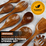 SPATUAMZ Teak Wood Spoons for Cooking, Elegant Wooden Cooking Set of 10, Excellent Kitchen Cooking Utensils Set for Home SPATUAMZ