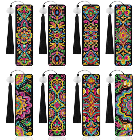 geesfayan 8 Pcs Diamond Art Bookmarks Kits for Adults with Tassel, 5D DIY Book Marks Dimond Art Paintings Gem Art,Diamond Painting Bookmarks for Book Lovers(Mandala) geesfayan