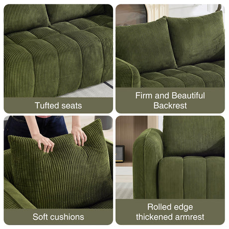AEMEIOS Boneless Loveseat Couch for Living Room, Oversized Loveseat 2 Seater with 2 Pillow for Lovers,Corduroy Boneless Cloud Sofa Loveseats in a Box for Bedroom,No Assembly Couch, Green AEMEIOS