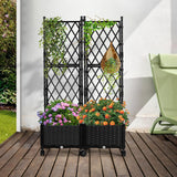 FOLLOOK Planter Box with Trellis, 4ft Tall Self-Watering Plastic Raised Garden Beds and Lattice Trellis with Lockable Wheels & Drain Plug for Outdoor Patio Backyard Balcony, Black, 2 Pcs FOLLOOK
