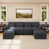 ISHUHL Cloud Modular Sectional Sofa, 124" Oversized Sectional Couches for Living Room, Convertible Deep Seat Sofa Set, Corduroy U Shaped Couch with 2 Ottoman (Dark Grey) ISHUHL