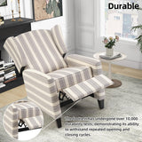 IOMOR Wingback Pushback Recliner Chair Fabric Lounge Armchair Push Back Single Sofa Chair with Padded Seat Solid Wood Legs for Living Room, Mid Century Modern Recliner (Grey Stripe) IOMOR