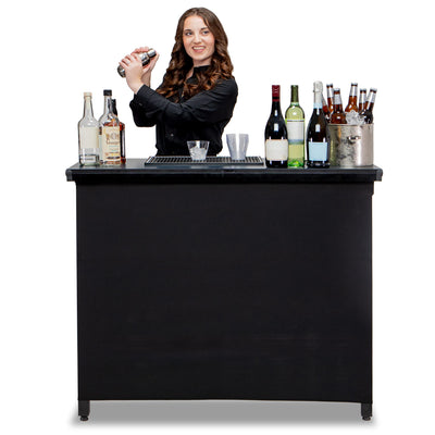GoPong GoBar PRO Commercial Grade Portable Bar Table - Mobile Bartender Station for Events - Includes Black Skirt and Carry Case - Standard or LED