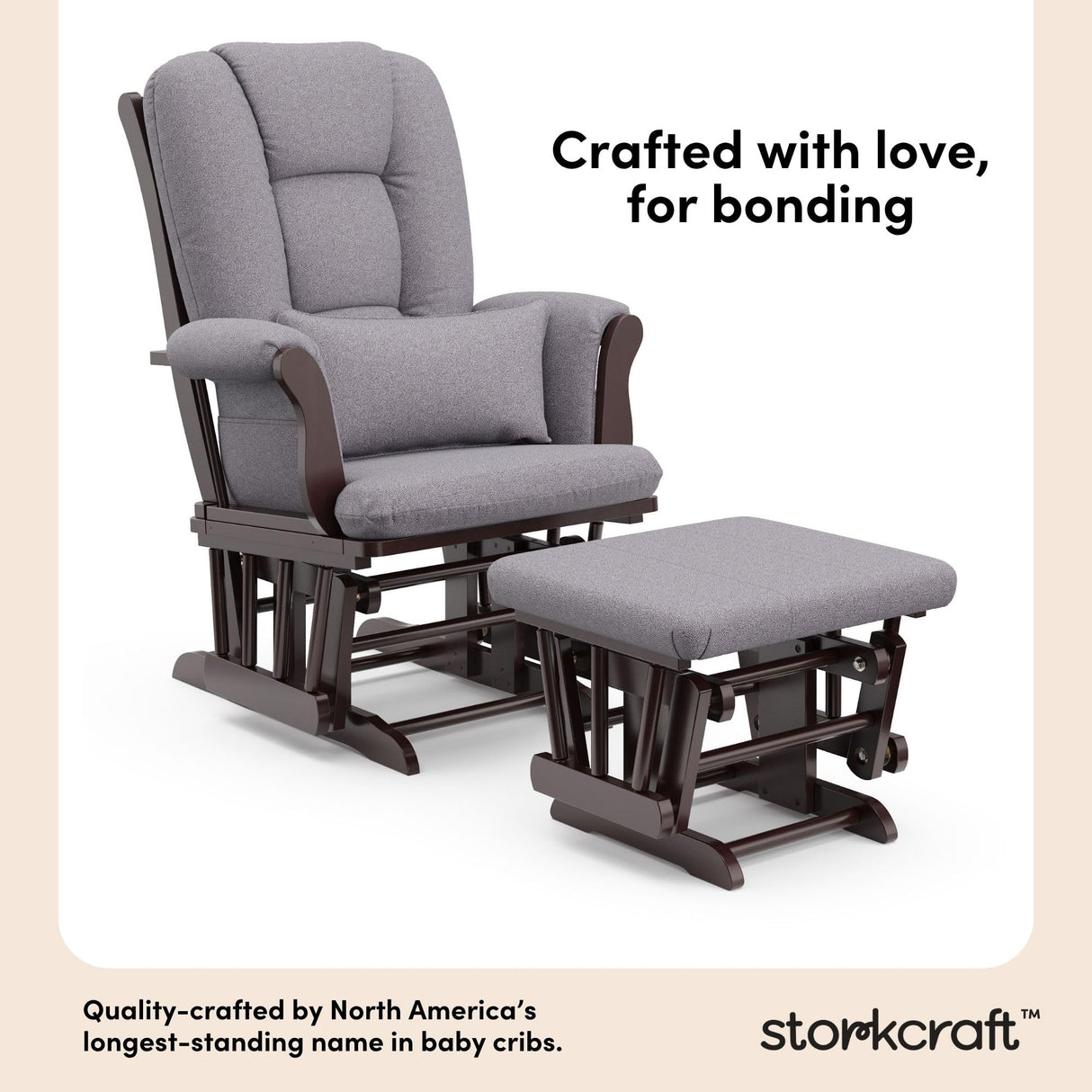 Storkcraft Tuscany Custom Glider and Ottoman with Free Lumbar Pillow (Espresso/Slate Gray Swirl) - Cleanable Upholstered Comfort Rocking Nursery Chair with Ottoman Storkcraft