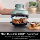 Ninja Crispi Air Fryer, Microwave, Freezer & Dishwasher Safe, Non Toxic Glass Portable Cooking System, 4 QT & 6 Cup Glass Containers with Storage Lids, Easy Meals, Air Fry, Bake, Green, FN101SG Ninja