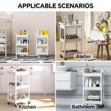 Steehoom 3-Tier Utility Rolling Cart with Cover Top Board, Mobile Utility Cart with Lockable Casters Multi-Functional Storage Trolley for Office, Bathroom, Kitchen, Garden, Laundry Room (White) Steehoom