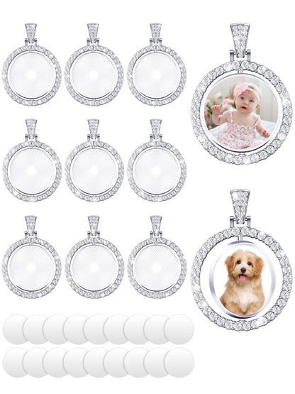 Hicarer 27 Pcs Rhinestone Bezel Pendant Trays Set Thanksgiving Gifts Christmas Gifts include 9 Round 25mm Double Sided Blank Rhinestone Bezel Tray with 18 Sublimation Blank Discs(White)