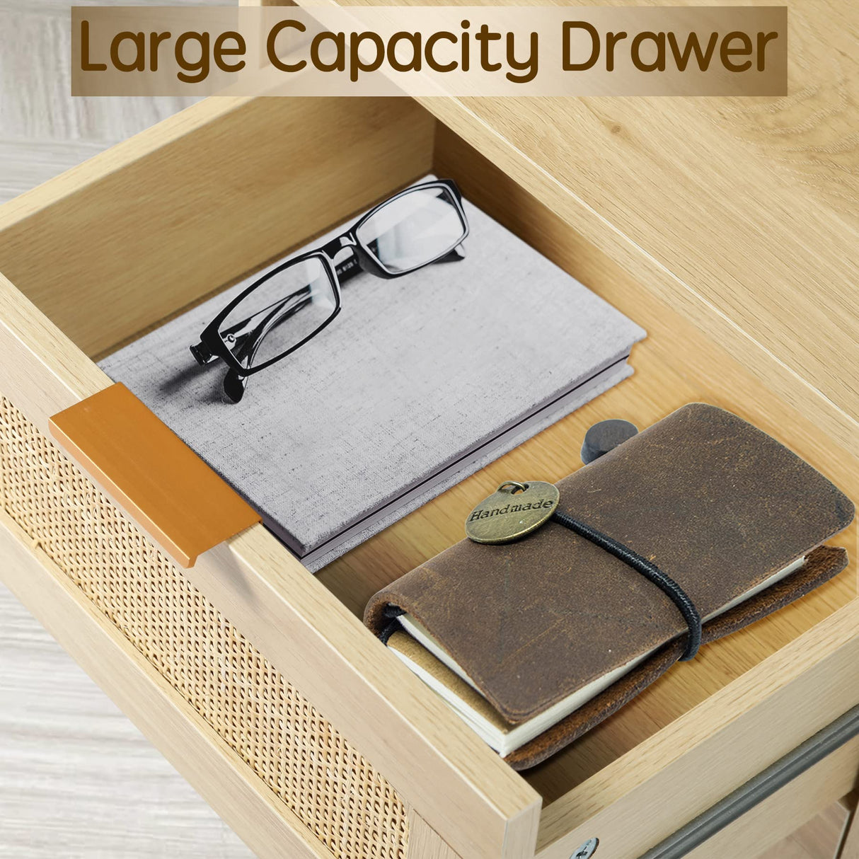 HOPUBUY Nightstands Set of 2 with Rattan Drawer, Modern Night Stand for Bedrooms, Wooden 2 Drawer Bedside Table Side Table for Small Place Living Room and Bedroom (Brown, 2 drawers 2 Pack) HOPUBUY