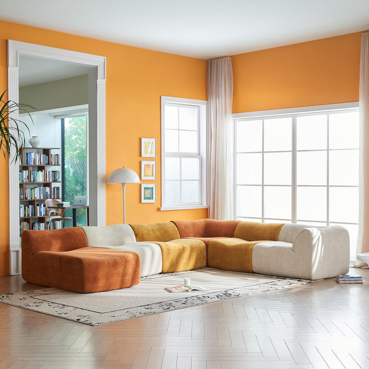 VASOENY 129.53" U Shape Modular Sectional Sofa, Raindrop Velvet Fabric Oversized Sectional Couch, 6 Seat U Shaped Couch with Soft Pillows for Living Room, Office, No Assembly Require VASOENY