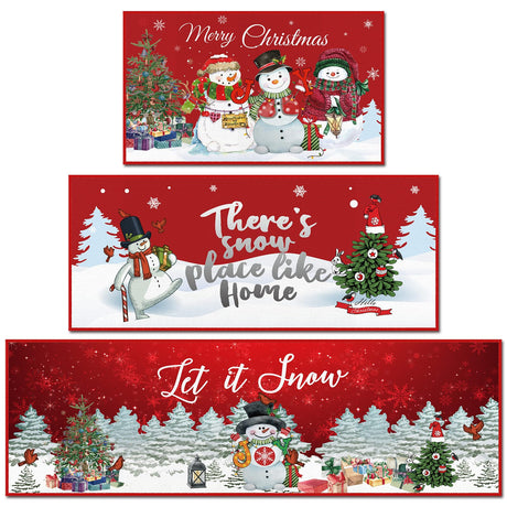 Layhit 3 Pcs Christmas Kitchen Rug and Mat Set Christmas Absorbent Anti Fatigue Winter Bathroom Mat Non Slip Washable Rug for Xmas Party Kitchen Decor 20'' x 59'' + 20'' x 47'' + 20'' x 32''(Snowman) Layhit