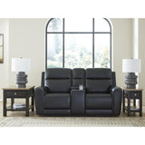 Signature Design by Ashley 5Z-Dreamlight Modern Leather Match Power Reclining Loveseat with Console, Adjustable Headrest and USB Charging, Black Signature Design by Ashley