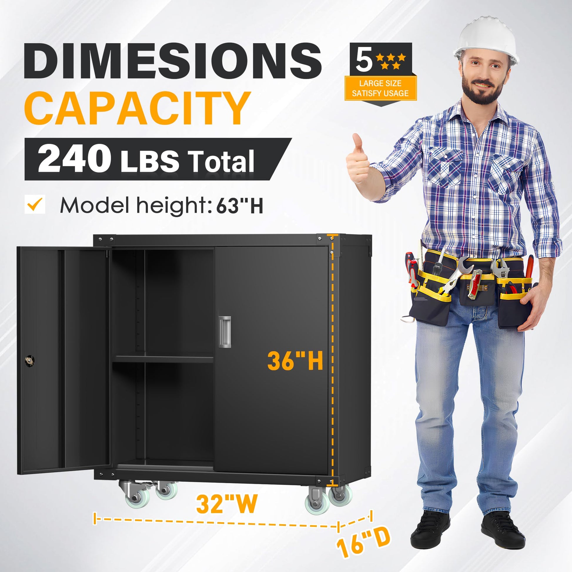 INTERGREAT Metal Garage Storage Cabinet, 36" H Tall Rolling Tool Cabinets with Lockable Doors and Adjustable Shelves, Heavy-Duty File Cabinet with Wheels for Garage,Home Office, Bathroom（Blac - WoodArtSupply