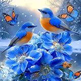 MXJSUA Blue Birds DIY Diamond Painting by Number Kits for Adults, Flowers 5D Round Drill Diamond Gem Art Painting Picture Arts Kits Craft for Home Wall Decor 12x12 Inch MXJSUA