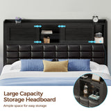 Rolanstar Bed Frame Queen Size with Charging Station, Bookcase Headboard Bed with LED Light and Sliding Doors, Platform Bed with Wooden Slats, No Box Spring Needed, Noise Free, Black Rolanstar