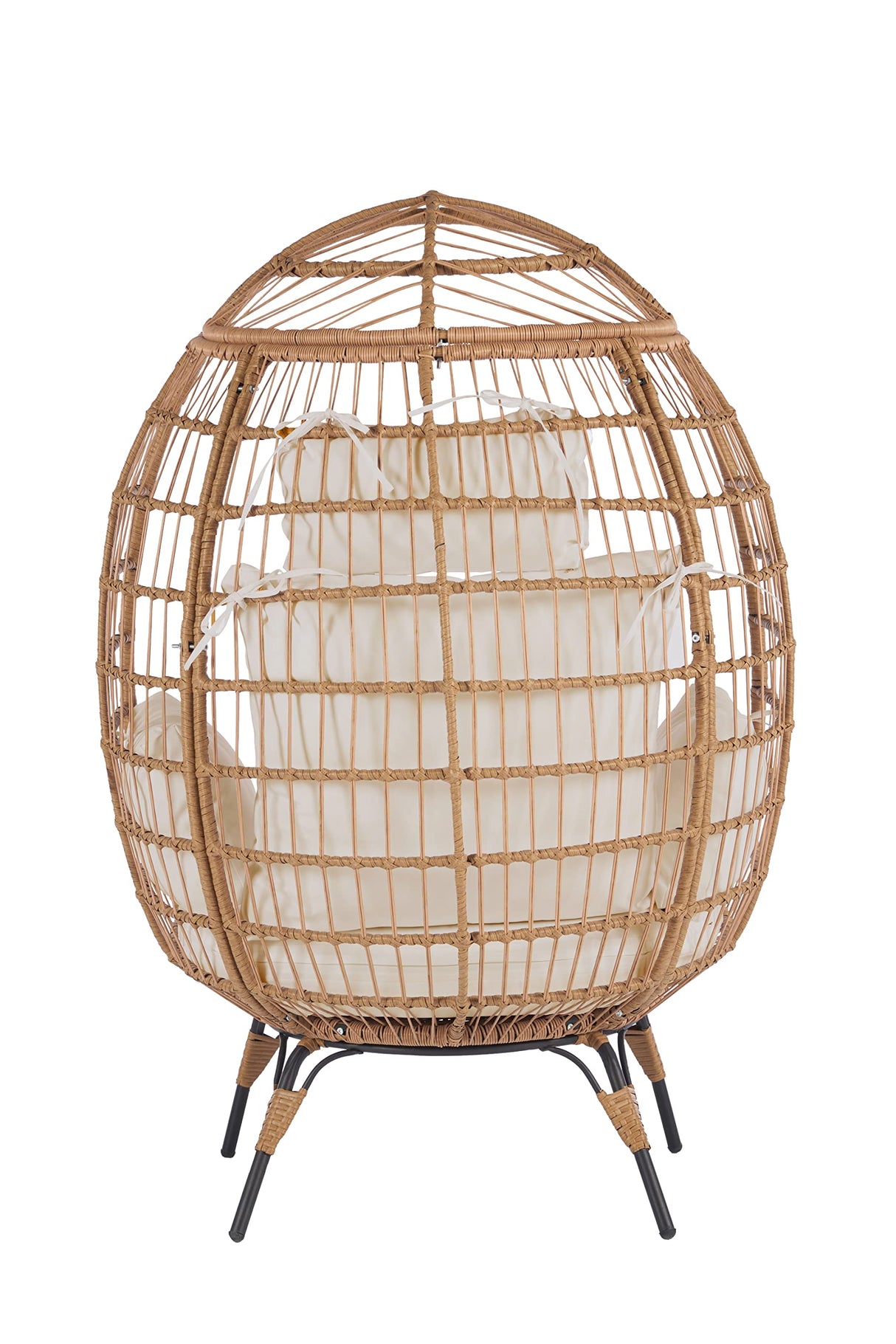 LUMISOL Wicker Egg Chair, Patio Rattan Swivel Chair Rocker Patio Chair, Oversized Indoor Outdoor Lounger for Patio Backyard Balcony w/ 5 Cushions, Egg Chair with Stand, Beige LUMISOL