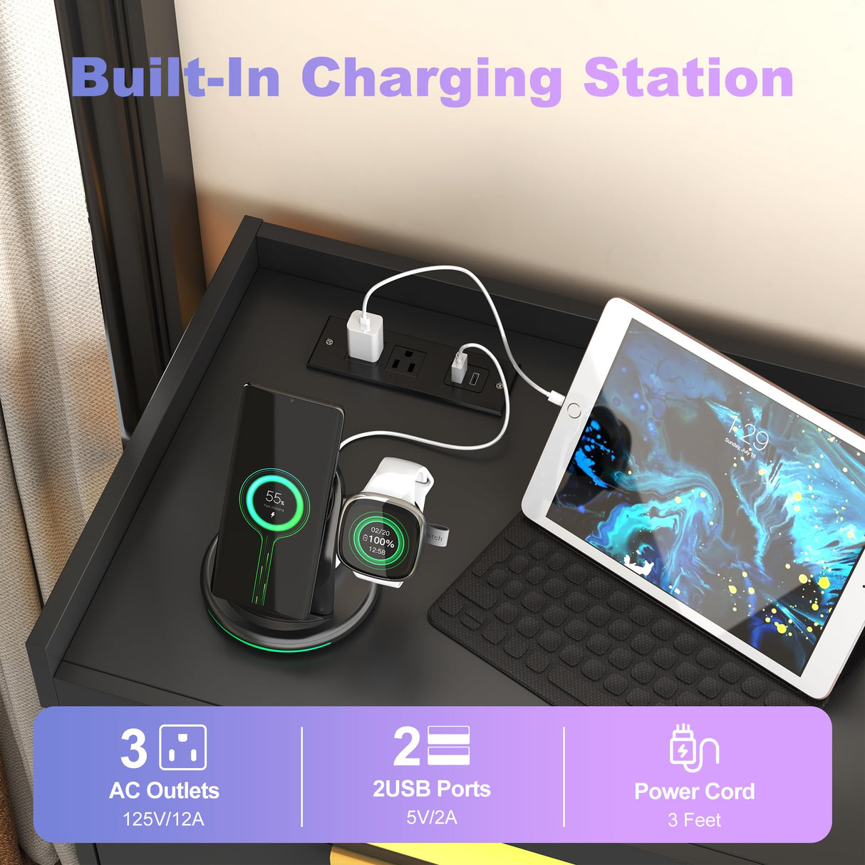 UNIQUITE 9 Drawer Dressers for Bedroom, Black Dresser with LED Light and Power Outlet, Modern Large Dresser & Chests of Drawers, Wood Triple Wide Dressers for Bedroom, Living Room, Entryway, Hallway UNIQUITE