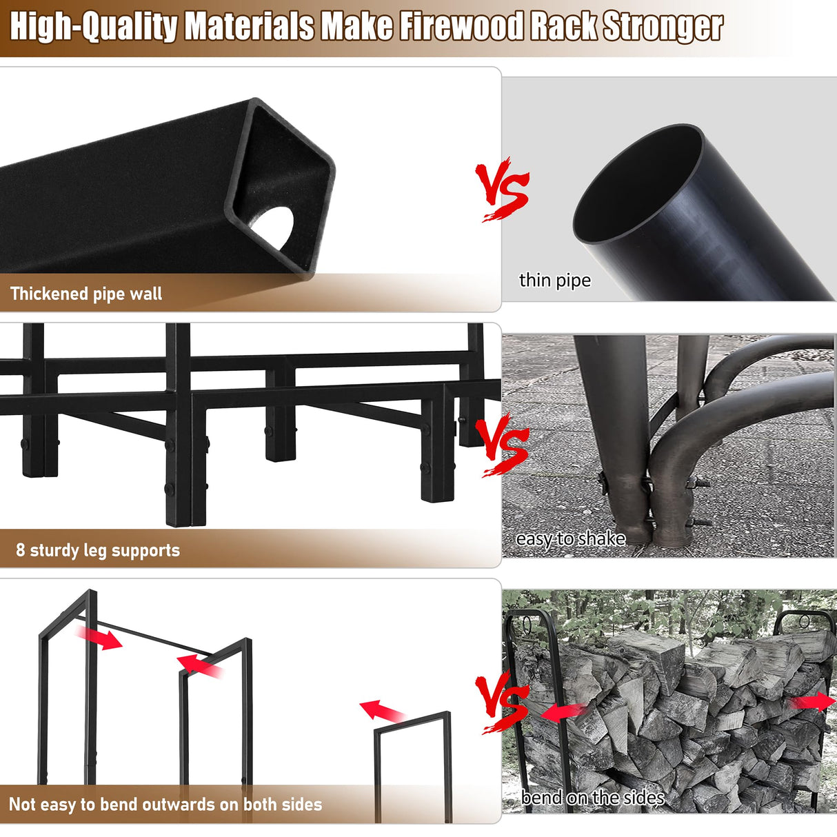 KYATE 4ft Firewood Rack Outdoor with Cover Fireplace Wood Storage Heavy Logs Stand Stacker Holder Strong Lumber Racks Outside for Courtyard Patio KYATE