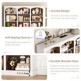 FACBOTALL 71" Triple Wide Bookshelf, 6 Tier Tall Bookshelf, Large Bookcase with Curved Baffle, 63.4" Wide Book Shelf with 18 Open Display Shelves for Living Room, Study, Walnut and White FACBOTALL