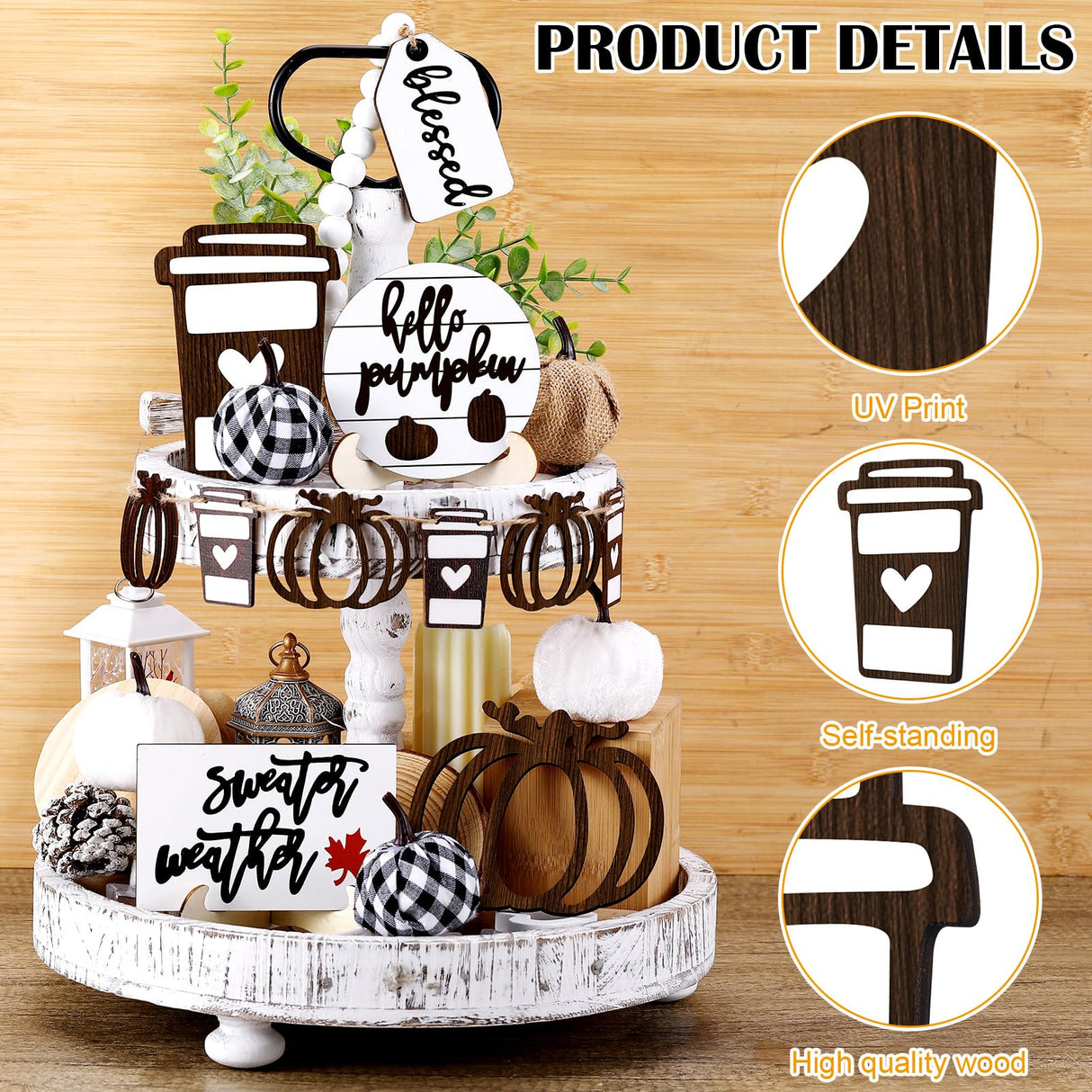 FairySandy 19 PCS Rustic Fall Tiered Tray Decor Fall Farmhouse Home Decor Set Fall Wood Tray Decor Rustic Autumn Pumpkin Tiered Tray Decorative Fall Tray Sign for Tabletop Kitchen Office Decorations FairySandy