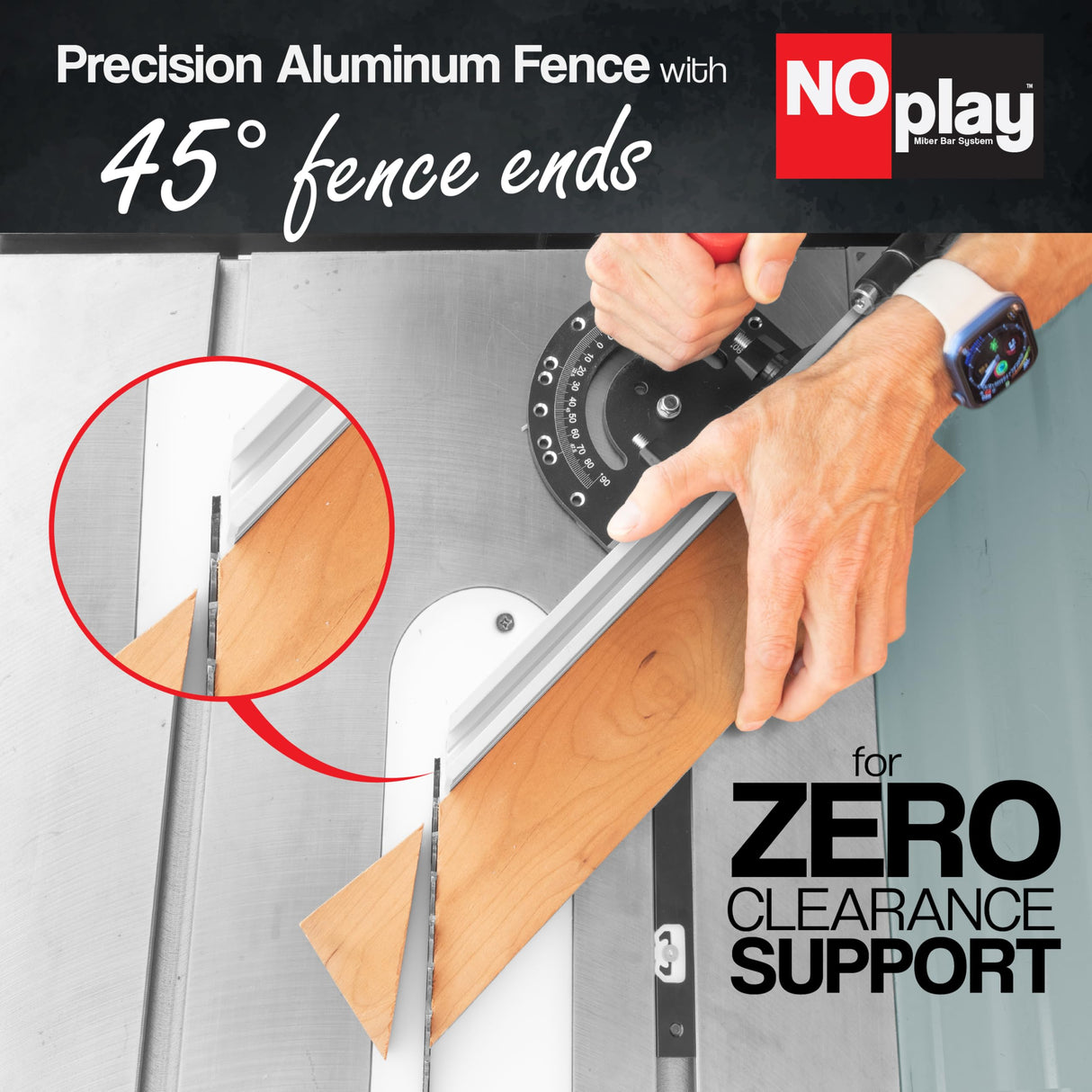 Fulton Miter Gauge 2000 SE HDF NoPlay Expandable Glides Steel Miter Bar for 3/4 x 3/8 Inches, Miter Slot UHMW Slick Base Pad, Protractor Style Head 13 Positive Stops, Aluminum Dual 45 Degree Fulton