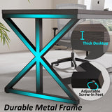 IBF Long Grey Computer Desk, Modern Large Wood Metal Office Desk, Industrial Pc Study Gaming Writing Table for 2 Person, Executive Workstation for Home Bedroom Living Room, Dark Gray, 70 Inch IBF