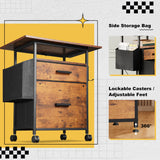 NASHZEN File Cabinet Printer Stand, Mobile Filing Cabinet with 2 Storage Drawers, for Hanging A4, Letter Size File Folders, Open Shelf with Storage Bag and Hooks Home Office, Rustic Brown NASHZEN