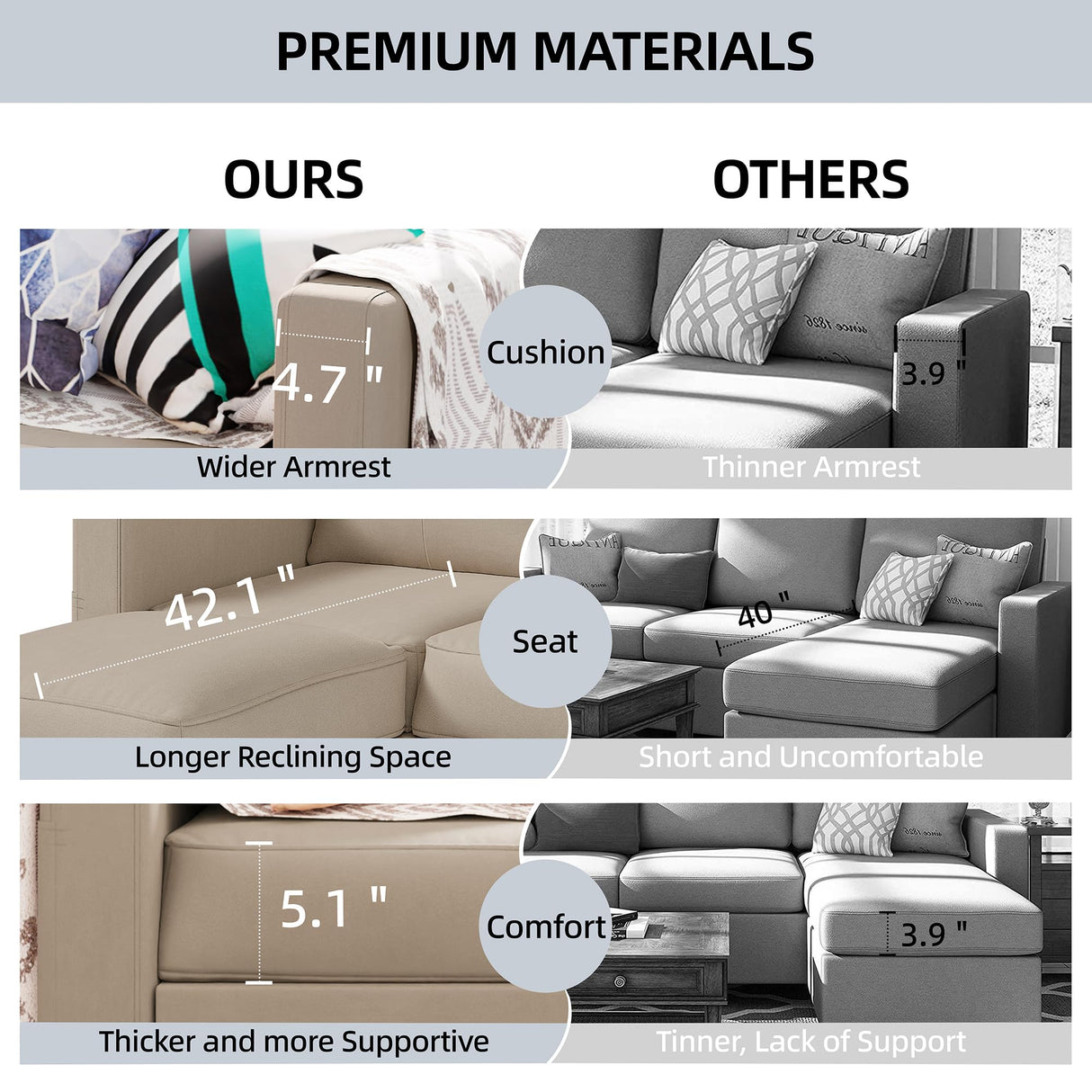 Shintenchi Convertible Sectional Sofa Couch, Modern Linen Fabric L-Shaped Couch 3-Seat Sofa Sectional with Reversible Chaise for Small Living Room, Apartment and Small Space (Light Brown) Shintenchi