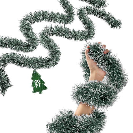 60Ft Christmas Garland - Xmas Tree Decorations, Christmas Tinsel Decorations for Indoor&Outdoor Home Decor, Christmas Metallic Twist Garland Ceiling Hanging Decorations for New Year(Green) YOGINGO