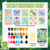 Pllieay 10-in-1 Cross Stitch Beginner Kit for Kids, Embroidery Kit Includes 10pcs Plastic Mesh Canvas with Pattern, 15 Yarns, 5 Weaving Needles, Needle Points Starter Sewing Set with Instructions Pllieay