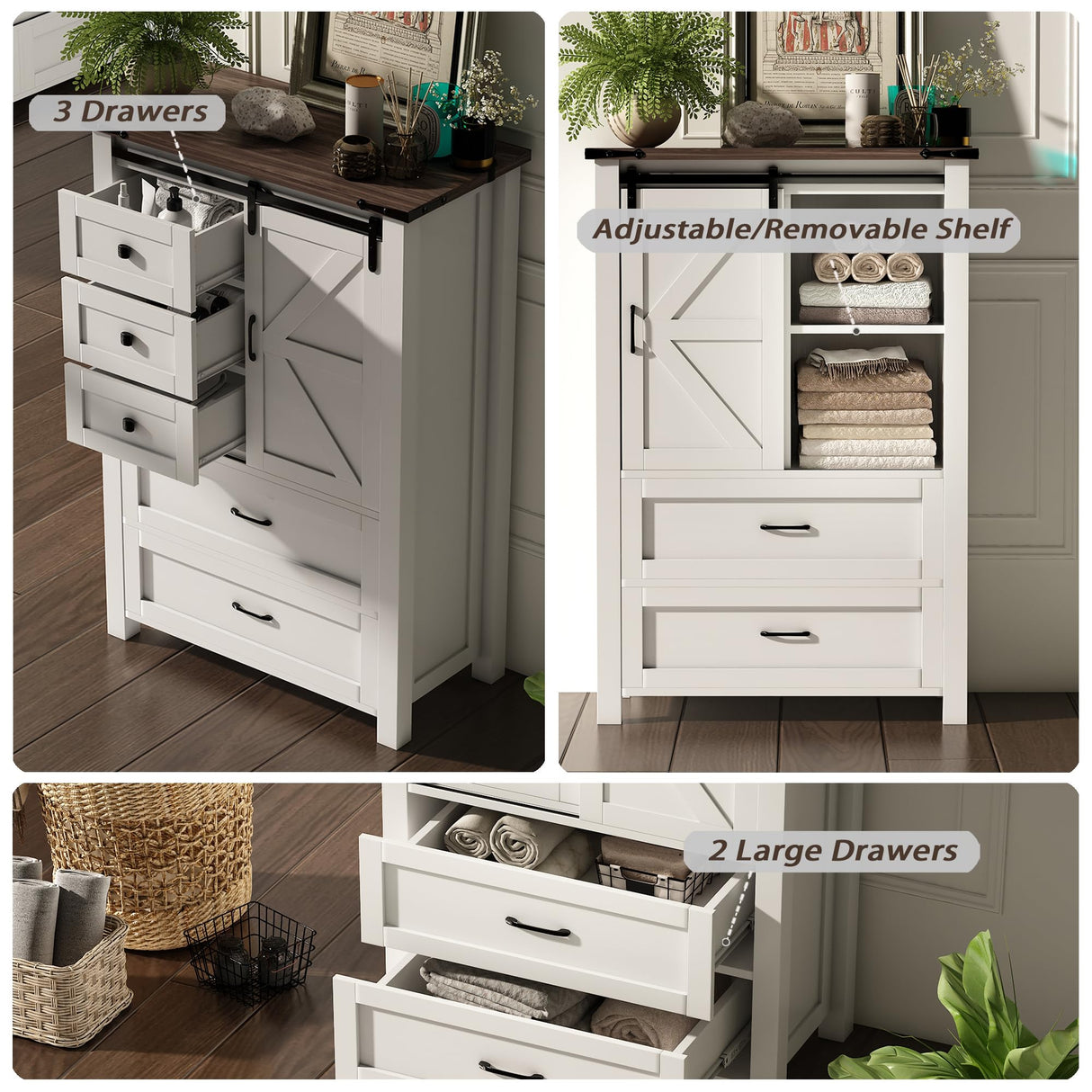 wanan 5 Drawer Dresser, 48" Farmhouse Dresser and Chests of Drawer, Tall Chest of Drawers for Bedroom, Living Room, Bedroom wanan