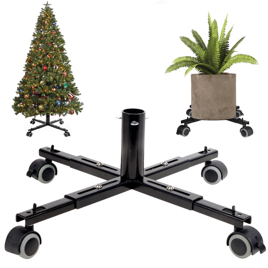 Blissun Christmas Tree Stand Base with Wheels, Movable Christmas Fake Tree Holder, Fits up to 7.5FT Artificial Trees, Plant Caddy with Wheels, Plant Taxi, Plant Dolly Cart After Christmas (Black)