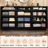 chartustriable Black 12 Drawers Dresser w/Power Outlet,60000-Colors Lights,63In Long Dresser Chest for Bedroom,Wooden Tall Large Capacity Clothing Storage Cabinet for Living Room,Entryway,Hallway chartustriable