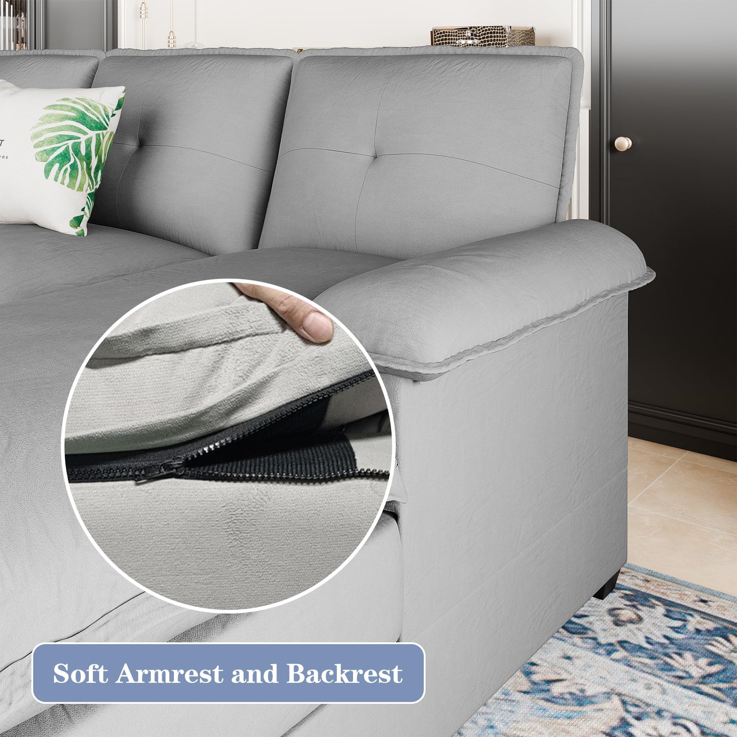 Shintenchi 110" Sectional Sofa Couch, U-Shaped Modular Couch Sleeper with Thick Cushion & Soft Backrest, 4 Seat Sofa Couch with Double Chaise for Living Room, Light Grey