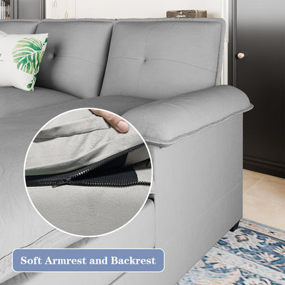 Shintenchi 110" Sectional Sofa Couch, U-Shaped Modular Couch Sleeper with Thick Cushion & Soft Backrest, 4 Seat Sofa Couch with Double Chaise for Living Room, Light Grey