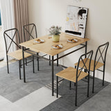 VECELO 5-Piece Kitchen Dining Table Set, Wood Tabletop & Heavy-Duty Metel Frame, Rectangle Dinette with 4 Chairs for Small Space, Breakfast Nook, Natural & Black VECELO