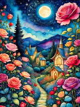 Flower Moon Diamond Art Kits for Adults-Flower Moon Diamond Painting Kits for Adults Beginners, 5D DIY Full Drill Round Rhinestone Gem Art Crafts Paintings for Home Wall Decor 12"x16" WoodArtSupply